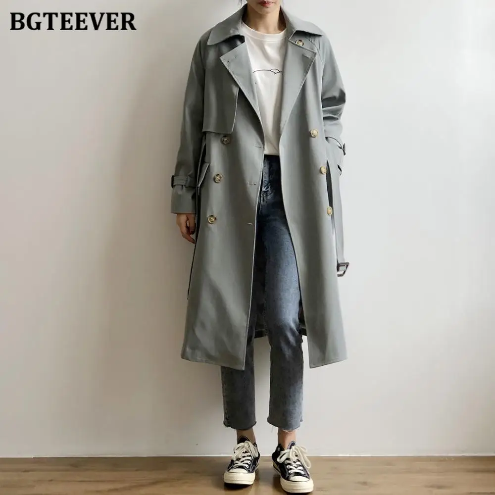 BGTEEVER Casual Double Breasted Trench Coats Women Belted Sashes Loose Windbreaker Female Long Overcoats 2020 Autumn Winter