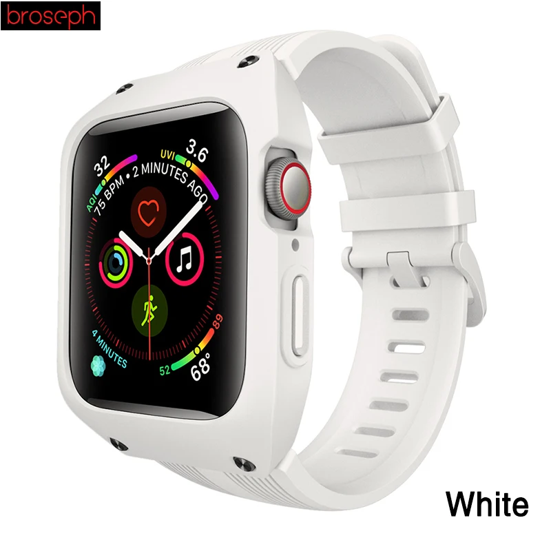 White Силиконовый ремешок для Apple Watch, 4 ремешка, 44 мм, ударопрочный чехол для iwatch 3, 2, 1, 42 мм, ремешок для часов, ремень, браслет - Цвет ремешка: White