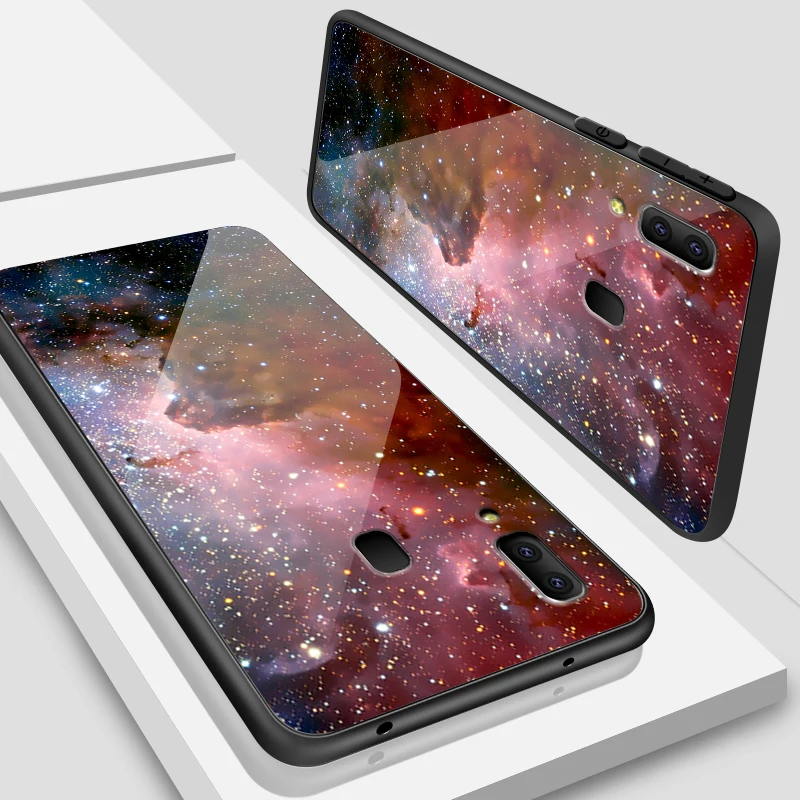 Для samsung Galaxy A10 A20 A30 A40 A50 A6S A70 A8S A80 A90 закаленное Стекло крышка J4Plus M10 M20 M30 Note9 звезда Окрашенные чехол для телефона - Цвет: W354