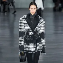 DEAT осень и зима новые продукты мода Ретро лацкан плед с поясом длинный рукав свободный костюм Жакет женский PB052