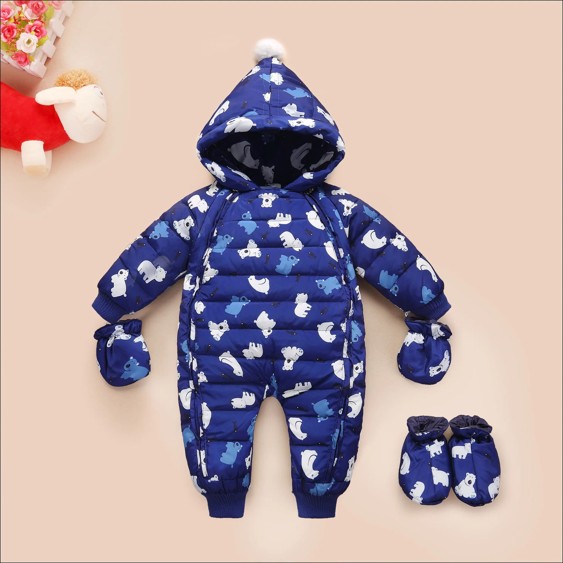 Одежда для новорожденных комбинезон для русской осени и зимы теплый зимний комбинезон для мальчиков, Детский комбинезон с капюшоном для