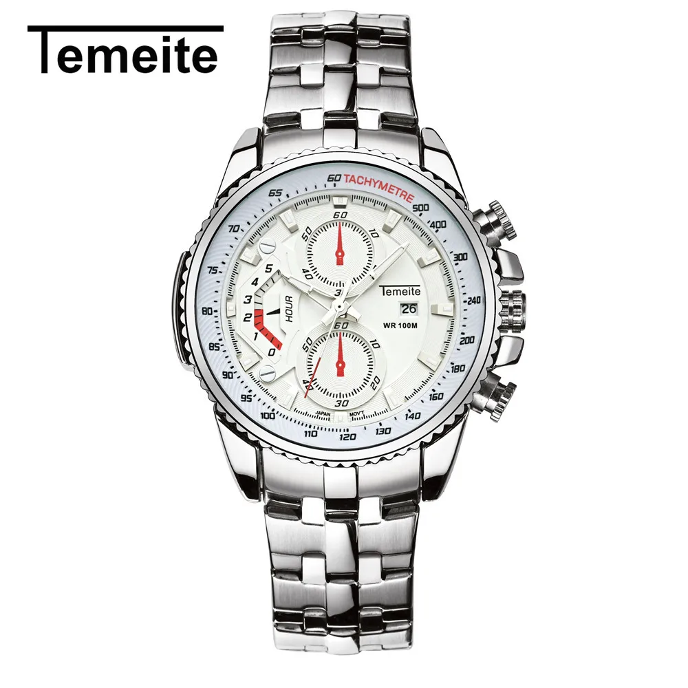 

TEMEITE creative men's quartz watch silver stainless steel waterproof sports watch luxury clock montre homme
