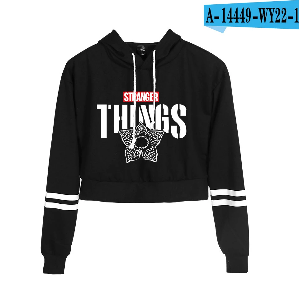 Stranger Things Hoodie Sexy Women Spring Autumn High waist Black Short Sweatshirt Ladies Hoodies Ca