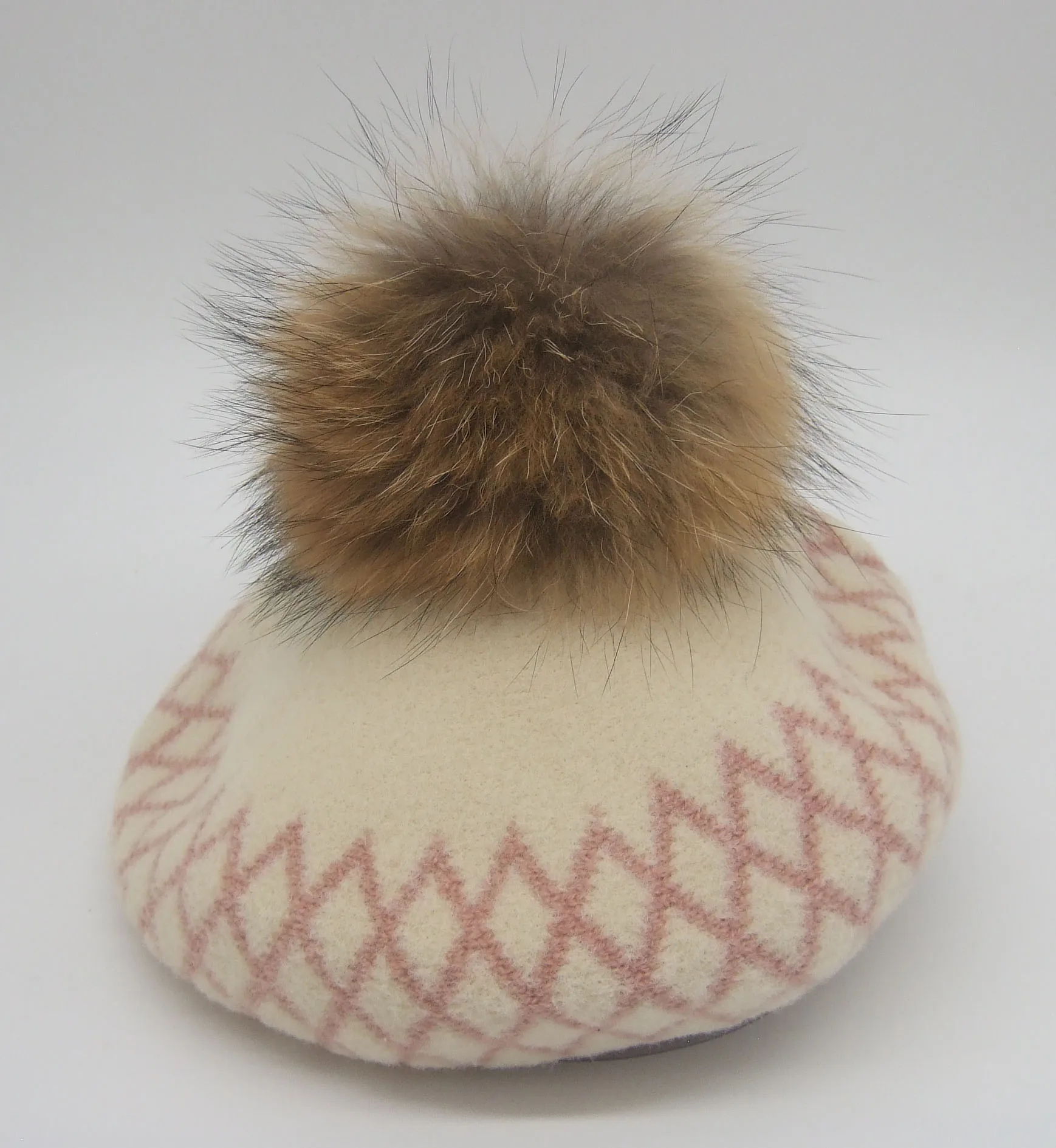 natural pompom Женские береты ярких цветов с помпоном теплая зимняя шапка Дамский берет для девочек шапка с меховым беретом британская Кепка художника Тыква плед береты шляпа - Цвет: natural pompom