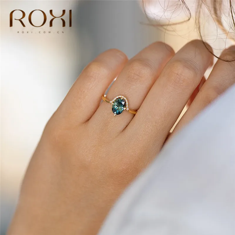 ROXI Роскошный зеленый камень циркон кольцо микро с инкрустацией AAA австрийский хрусталь CZ Обручальные кольца для женщин Изящные Украшения для пальцев