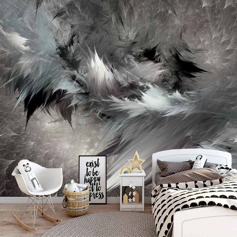Custom-Mural-Wallpaper-3D-Abstract-Art-Black-And-White-Feathers-Wall-Painting-Living-Room-Bedroom-Fashion (1)