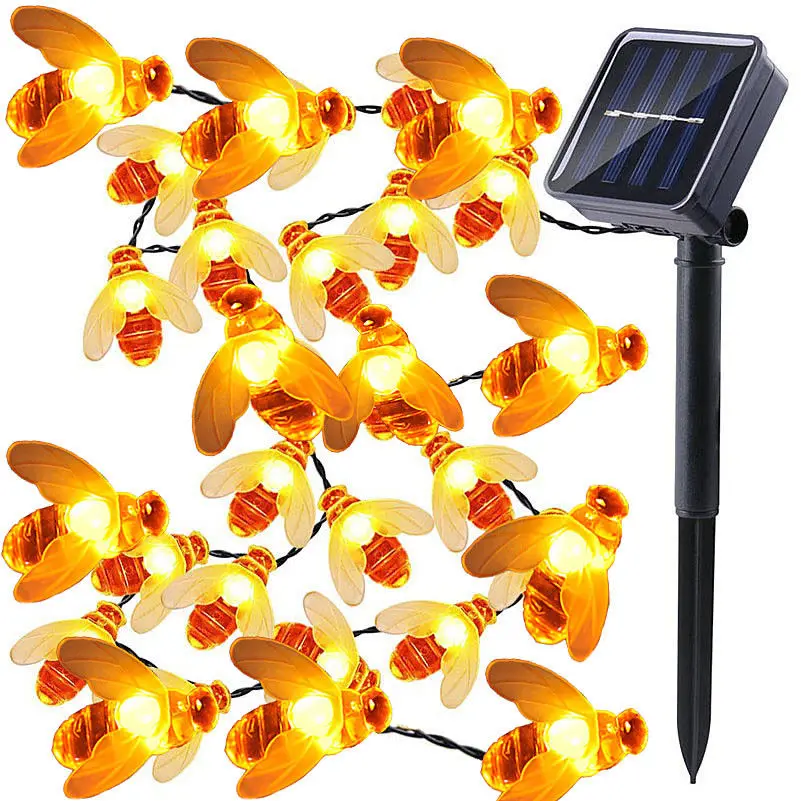 Solar Panle Powered Cute Honey Bee Led String Fairy Light10M 50leds Bee Outdoor Garden Fence Patio Christmas Garland Lights