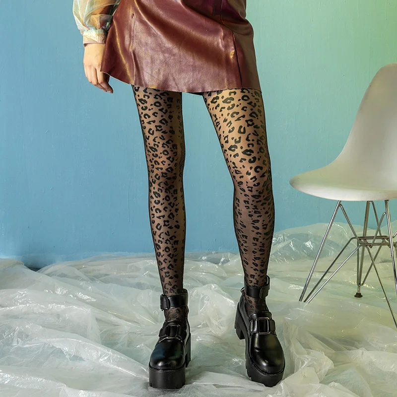 Leopard SP& CITY, крутые колготки с леопардовым принтом и буквенным принтом, прозрачные сексуальные колготки, колготки в стиле панк, черные женские колготки, шикарные модные носки - Цвет: Leopard