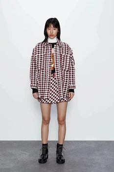 

women coats Winter oversized red plaid coats and jacket women casual pockets long sleeve shirt jacket casual outwear 2020