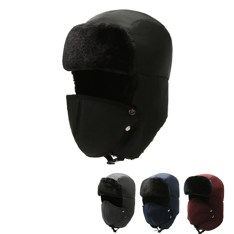 mad bomber trapper hat mens Unisex Warm Winter Ear Protection Face Hat Mens Faux Fur Bomber Hats With Ear Flap Windproof Mask Cold Snow Hunting Cap mens winter bomber hats