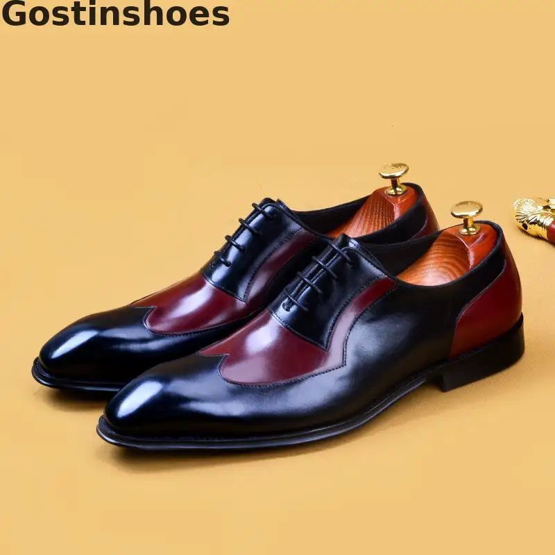 Мужская обувь смешанных цветов мужские туфли-оксфорды из коровьей кожи модельные туфли на шнуровке с крыльями деловая обувь модная кожаная обувь
