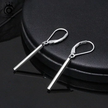 

ORSA JEWELS Pure Sterling 925 Silver Earring Dangle Concise Straight Line Shape Rhodium Plated Earring Drop For Female SE327