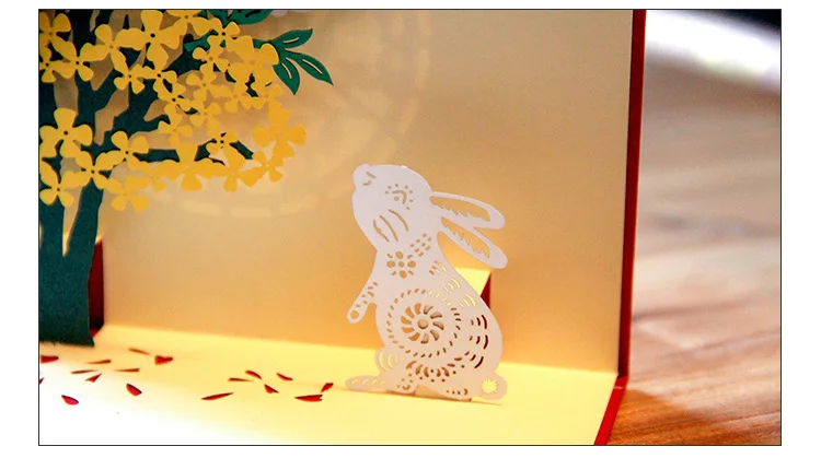 Mid-Autumn Festival Enterprise Logo Customizable Stereoscopic Greeting Cards Moon Rabbit South Korea 3D Creative Paper Sculpture