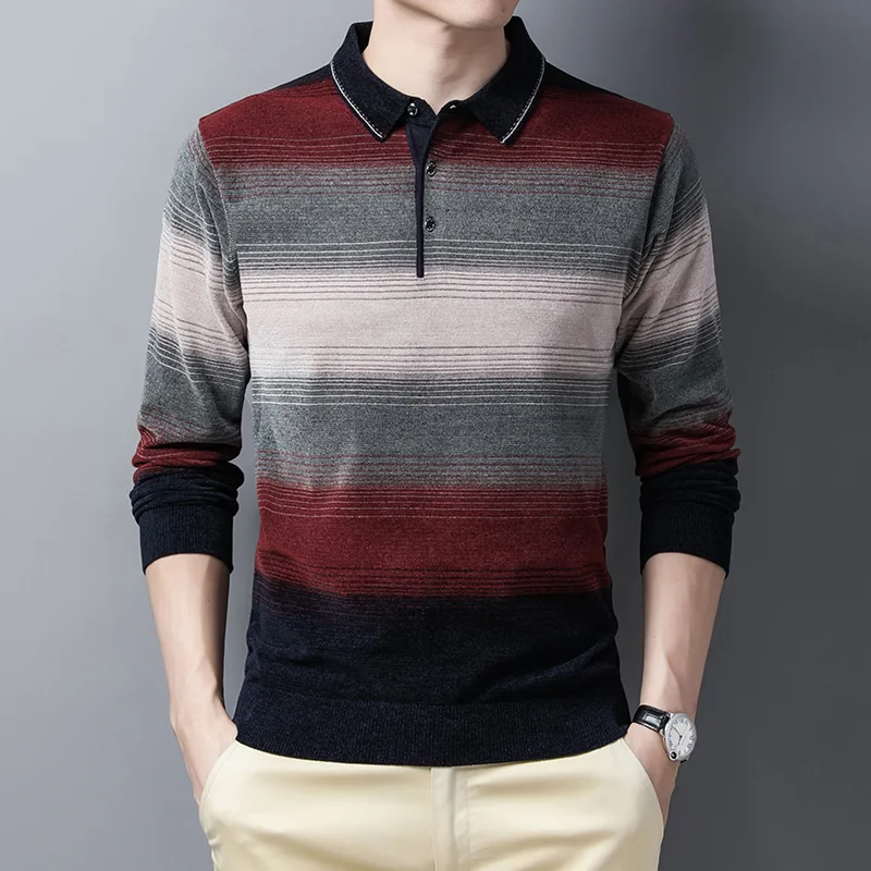 

Soft men's pull-neck long sleeve sweater for autumn 2020 Casual men's sweater striped top for cold fashion style mens clothes