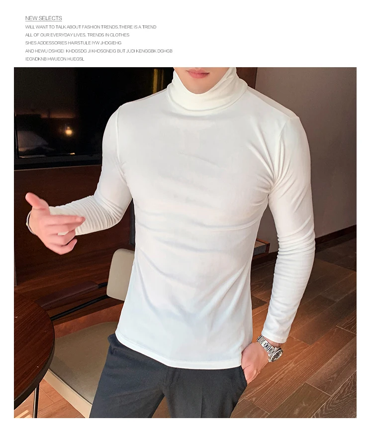 Азиатский размер Slim Fit стрейч бархат водолазка Мужская футболка с длинным рукавом осенние вечерние Нежные мужские