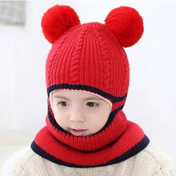 

Cute Hat For Girl Boy Beanies Cap Winter Kids Hats Ears Girls Boys Children Warm Caps Scarf Baby Bonnet Scarves Enfant Knitted