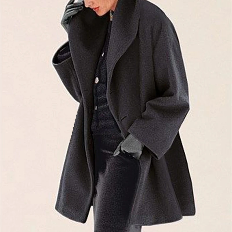 Осенне-зимнее Модное теплое шерстяное пальто для женщин, повседневное пальто размера плюс с капюшоном и длинным рукавом, элегантное Свободное длинное пальто 7 цветов