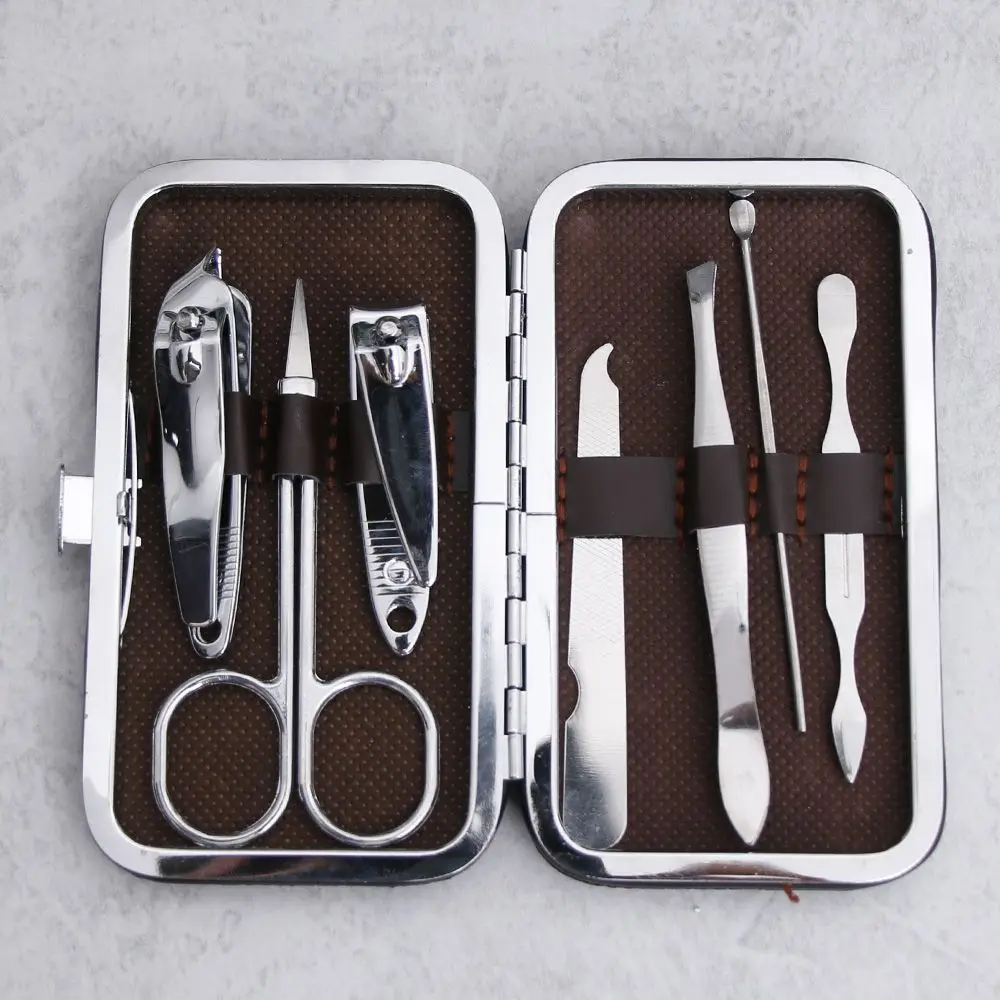 7 Pcs Pedicure/Manicure Set Stainless Steel Nail Art Tools Nail Clippers Ear Picker Cuticle Grooming Kit with PU Leather Case