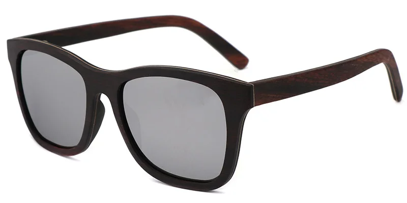 1 White Silver Lens Черная деревянная оправа бамбуковые солнцезащитные очки мужские UV400 поляризованные зеркальные солнцезащитные очки женские Oculos De Sol GB144 - Цвет линз: 1 White Silver Lens