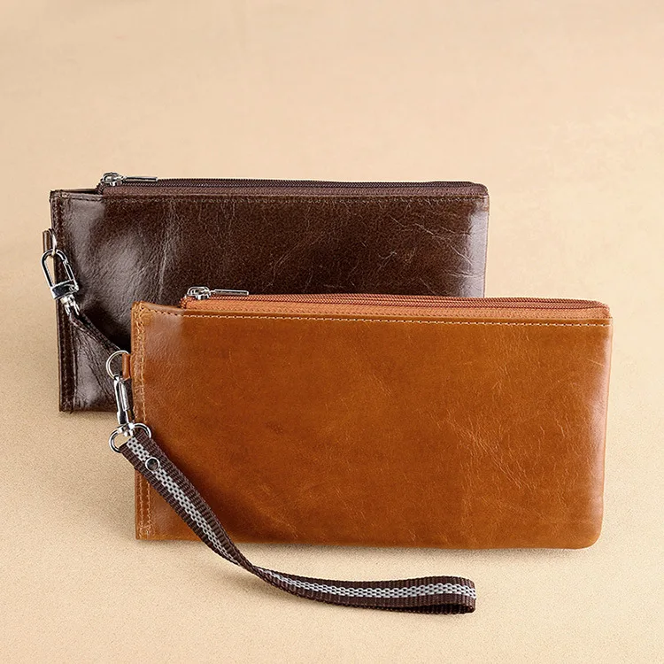 

Full-grain Leather Fashion Oil Wax Genuine Leather Card Bag Card Bit More Card Clamp Twins Double Zipper Card Holder