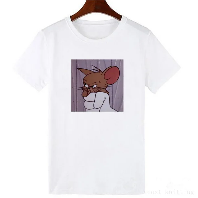 Кошка том мышь Джерри Ulzzang casual повседневные милые женские летние топы с короткими рукавами и принтом из мультфильмов футболки Harajuku - Цвет: 1302
