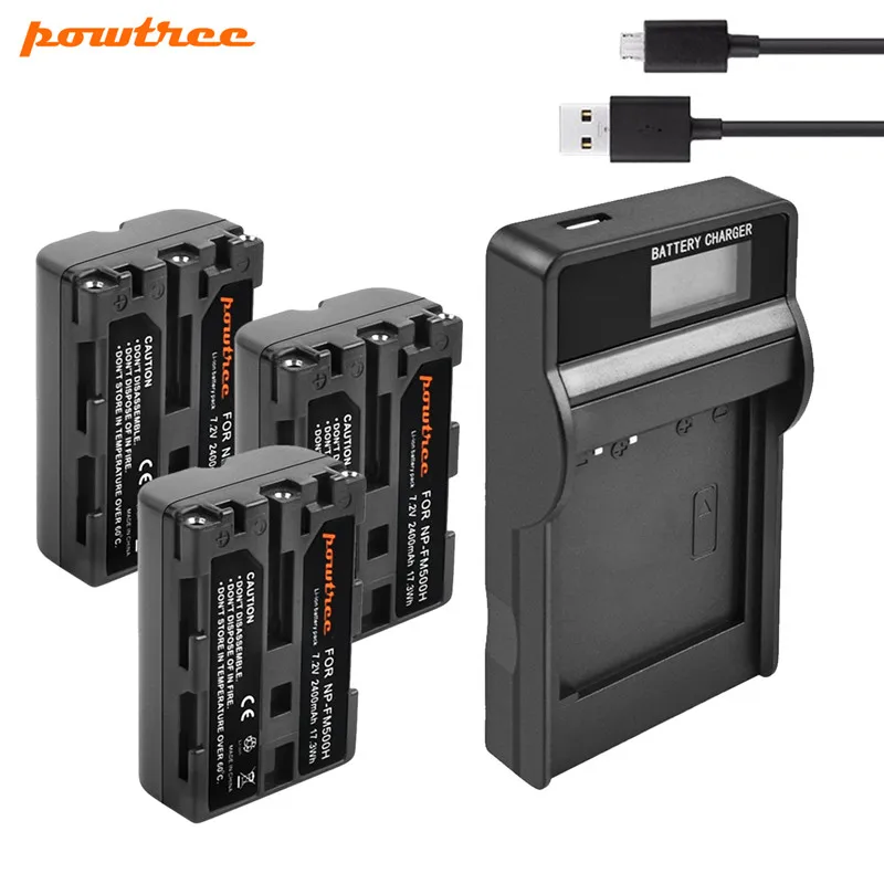 Powtree 2400 мА/ч, NP-FM500H NP FM500H Камера Батарея+ USB Зарядное устройство Замена для sony A57 A58 A65 A77 A99 A550 A560 A580