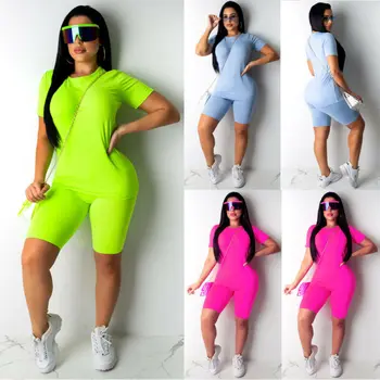 

2PCS Women Sets Fashion Sports Suit Shirt Top Shorts Outfit Yoga Workout Clothes Tracksuit Casual Streetwear