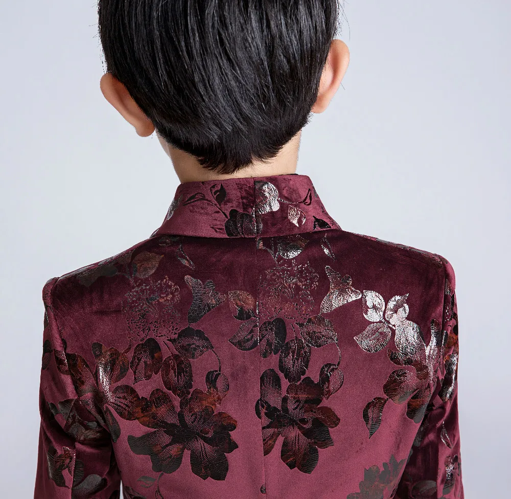 YuanLu New 5PCS Kids Suits For Boy Luxury Velvet Boys Suits Wedding Party Blazer Jacket Floral Costume Children Dress