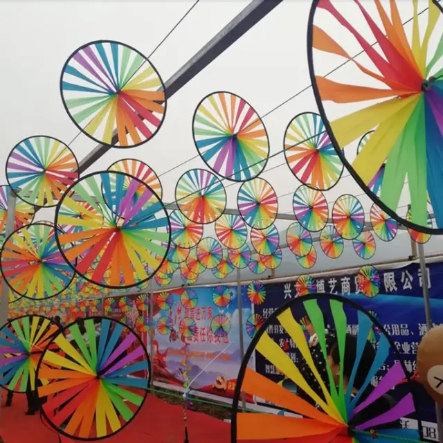 Colorful Turntable Windmill Outdoor Garden Kindergarten Layout Decoration Children Toys String Rope Pinwheel 6