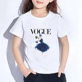

New Ballet Girl Print Kids Girl Clothes Summer Short Sleeve Girl Tops 1-12T Children Girl T Shirt Casual White Fashion T-shirts