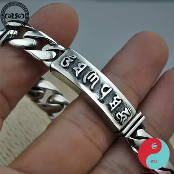 

Female Ethnic Real Pure 925 Sterling Silver retro Thai silver handmade mantra bracelet Six wordss Fine Jewelry Men Women