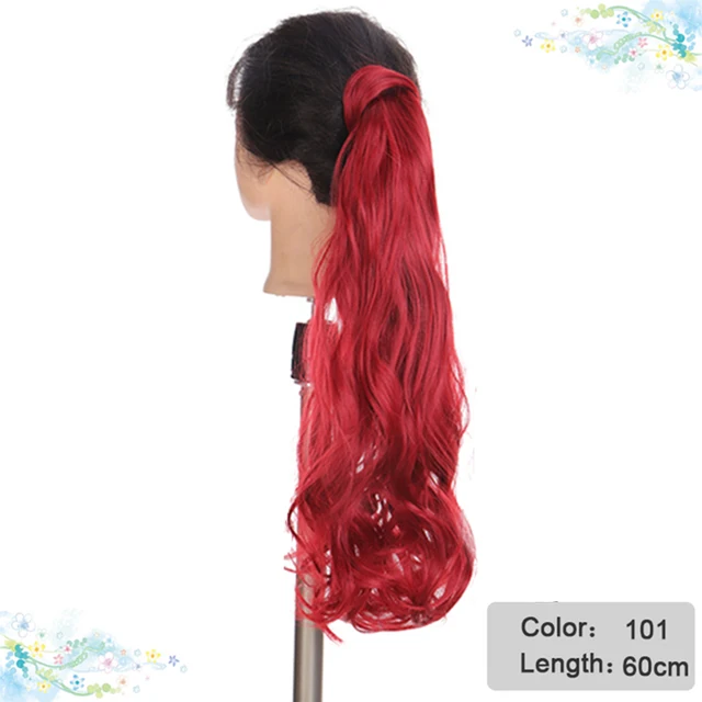 DIANQI Synthetic Corn Wavy Long Curly Ponytail Hairpiece Wrap on Clip Hair Extensions Black Pony Hair 101