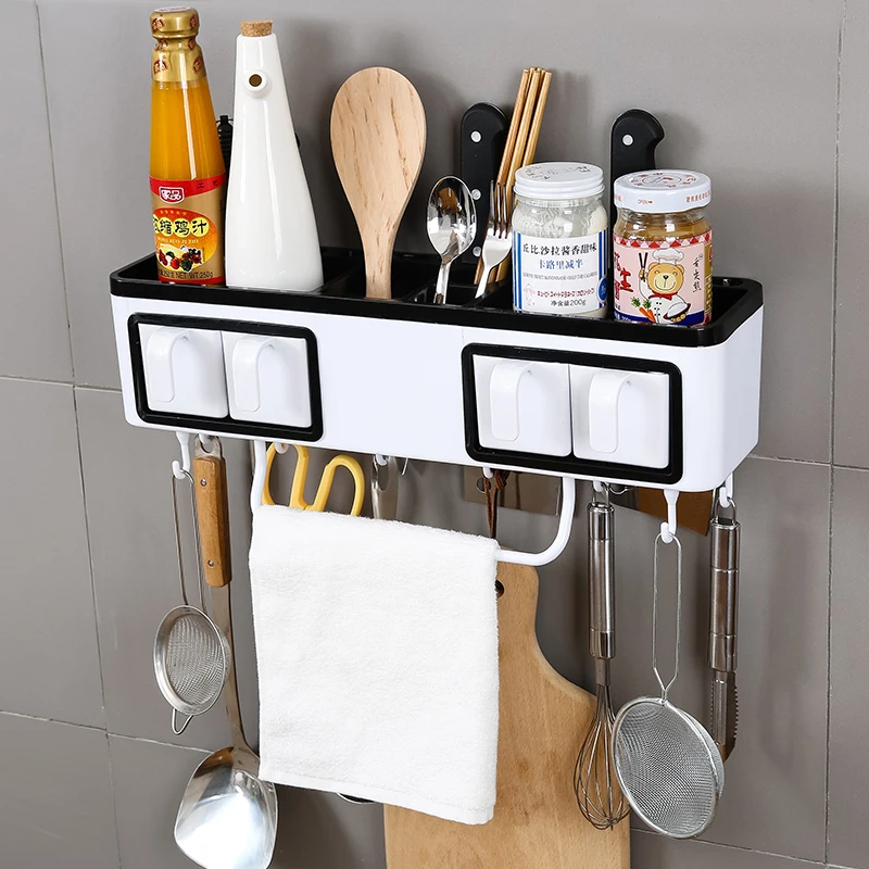 

1Pc Kitchen Knife Rack Multi-function Kitchen Shelf Seasoning Storage Box Wall-mounted Spice Organizer Kitchen Accessories