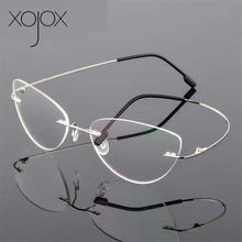 XojoX, модные очки кошачий глаз из титанового сплава без оправы, оправа для женщин и мужчин, ультралегкие очки без оправы, Студенческая оптическая оправа для близорукости