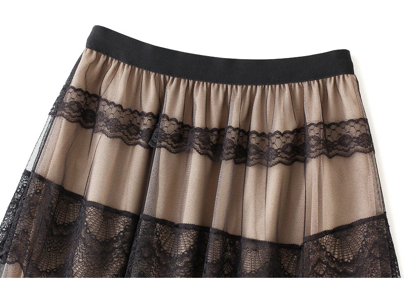 TIGENA אופנה תחרה טול ארוך חצאית נשים 2021 אביב קיץ אלגנטי קו גבוהה מותניים אמצע אורך רשת חצאית נקבה גבירותיי