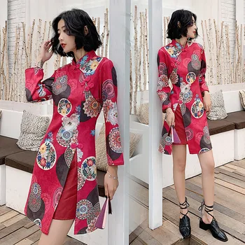 

2020 full sleeve halter qipao sexy cheongsam chinese female halter qipao oriental women evening chinese dress