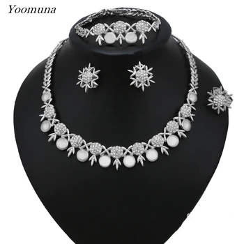 

Fashion Jewelry Sets For Women Wedding Accessories African Beads Party Gift Silver Color Crystal Necklace Earrings Sets