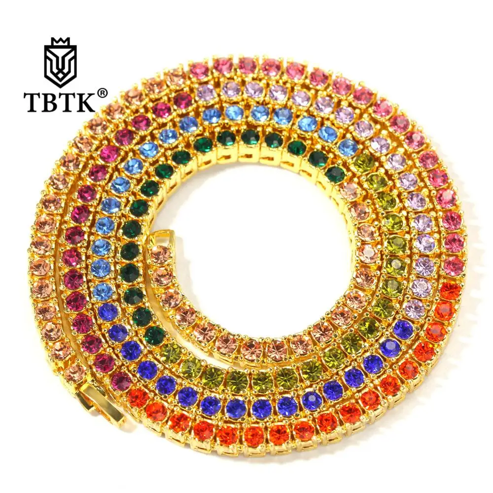 TBTK Iced Out разноцветные стразы теннисная цепочка Радужная хип-хоп ожерелье Модные