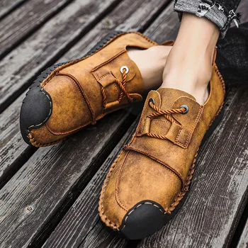

Classic Mens Driving Causal Loafers Slip On Zapatos Leather Shoes Handmade Flats Comfortable Oxford Walking Shoes Big Size 48