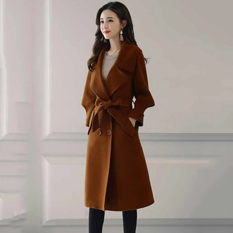 

Big red woolen coat female long section Korean version 2019 new autumn winter wear loose thick fashion woolen coat B129