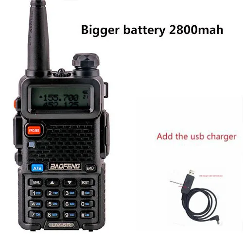 add usb charger Обновленный Baofeng Uv-5R аккумулятор 2800 мАч HT Woki Toki радио для 10 км длинный диапазон коммуникатор радио полицейские сканеры SB трансивер - Цвет: add usb charger