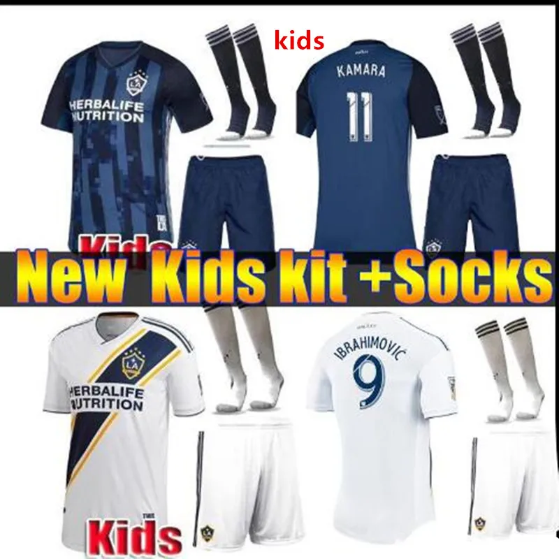 Детский комплект, MLS LA Galaxy, футболка для футбола, 19 20, Los Angeles Galaxy, IBRAHIMOVIC, GIOVANI, KAMARA, детские футболки для футбола