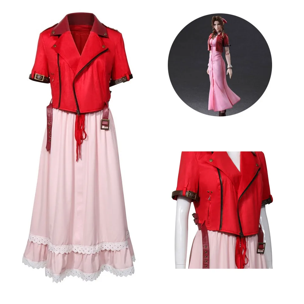 

Final Fantasy VII Remake Cosplay Aerith Gainsborough Pink Dress Costume Game Women Halloween Costume Set