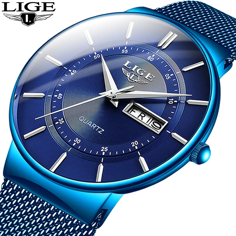 

2020 New Blue Quartz Clock LIGE Mens Watches Top Brand Luxury Watch For Men Simple All Steel Waterproof Wrist Watch Reloj Hombre