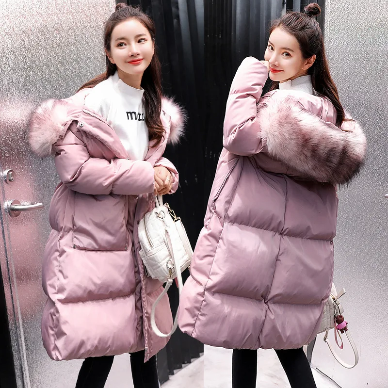 pink colour Warm Down Jacket Winter Parker Women Winter Coat Women Cotton Quilted Coat Winter Jacket Women Long Coat With Fur Collar Coats - Цвет: pink colour