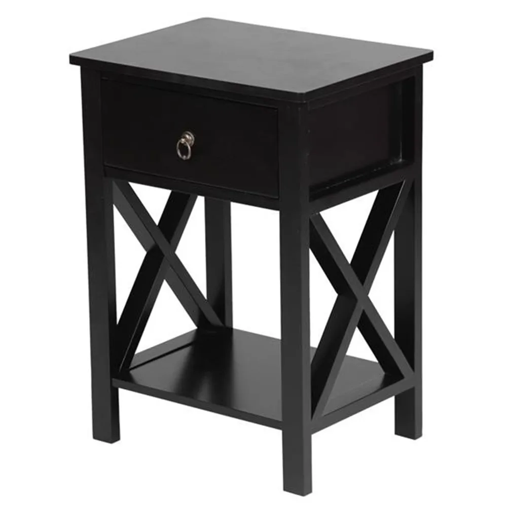 

High Quality Black Spray Paint Cross Type Single Suction Double Layer Nightstand For bedroom or living room [40x30x55cm]