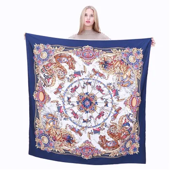 

100% Twill Silk Scarf 130*130cm Luxury Brand Design Foulard femme Flowers Print Big Square Scarves Women Fashion Shawl