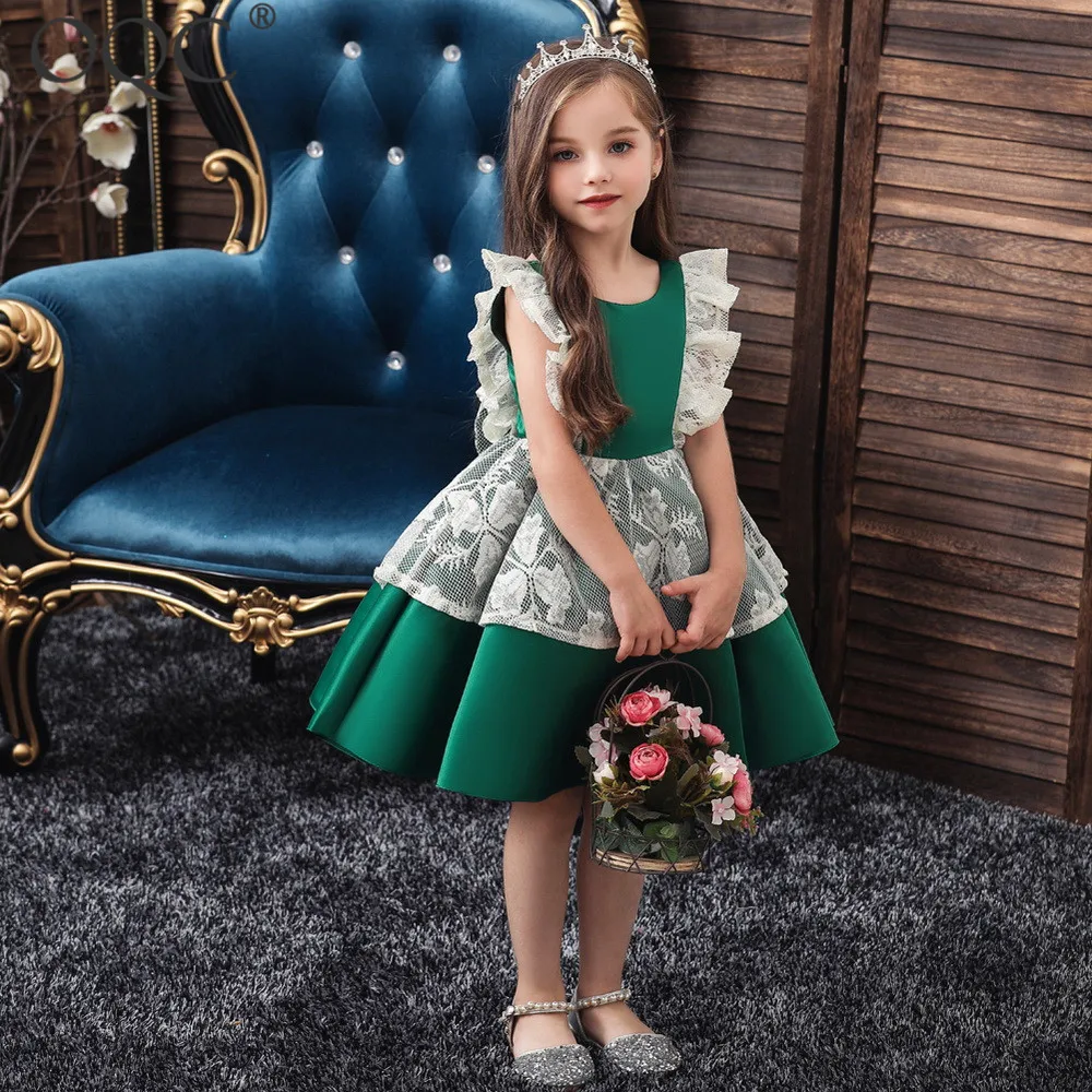 

High Quality kids Girls Clothes solid color stitching sleeveless lace dress boutique dress children girl Evening Party Dresses