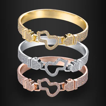

Zlxgirl jewelry three plated color women's wedding copper bangle & bracelet metal mirco paved Gourd bracelet Copper bangle gifts