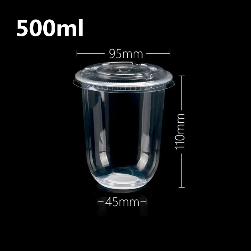 3 50pcs 95 caliber disposable coffee cup fat pattern U-shaped milk tea plastic cup drink juice beverage packaging cups with lid - Цвет: 3